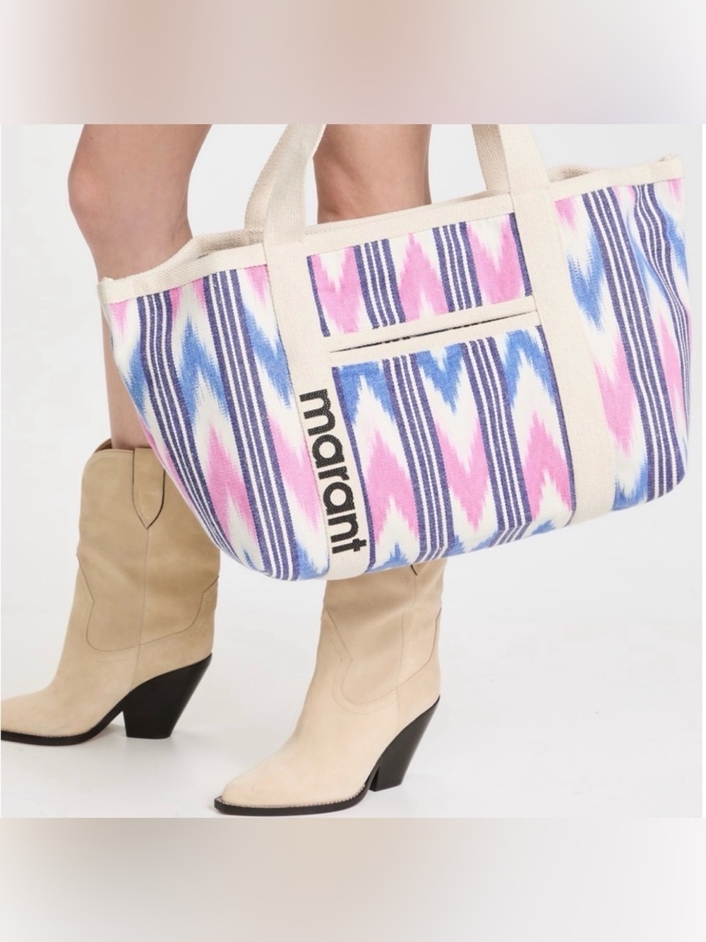 Isabel Marant Darwin Ikat Stripe Jacquard Canvas Tote Bag Ecru White